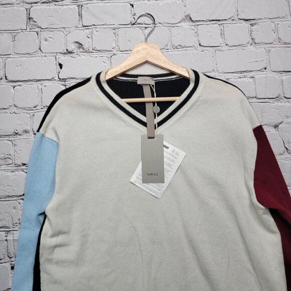 MrZ Wool Cashmere Blend V Neck Block Color Sweater NWT Size L - Picture 3 of 13